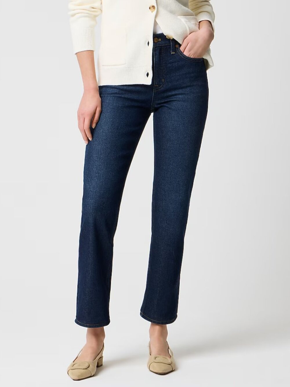 J. Crew Mid Rise All Day Stretch Straight Jeans Dark Wash Plus Size 35 NWOT
